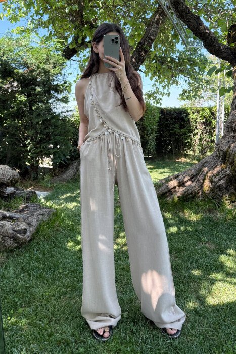 TANK TOP+TROUSERS DETAILS WOMEN SET BEIGE/BEZHE - 1