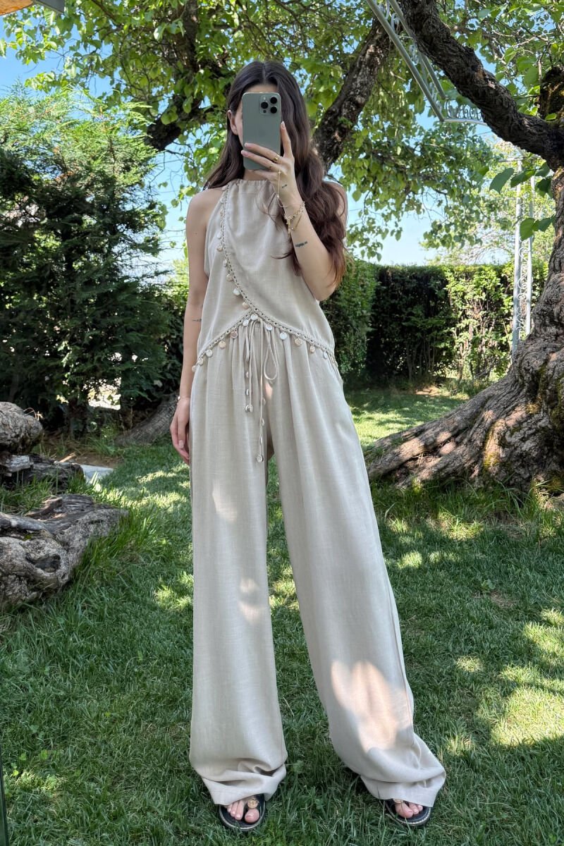 TANK TOP+TROUSERS DETAILS WOMEN SET BEIGE/BEZHE - 2