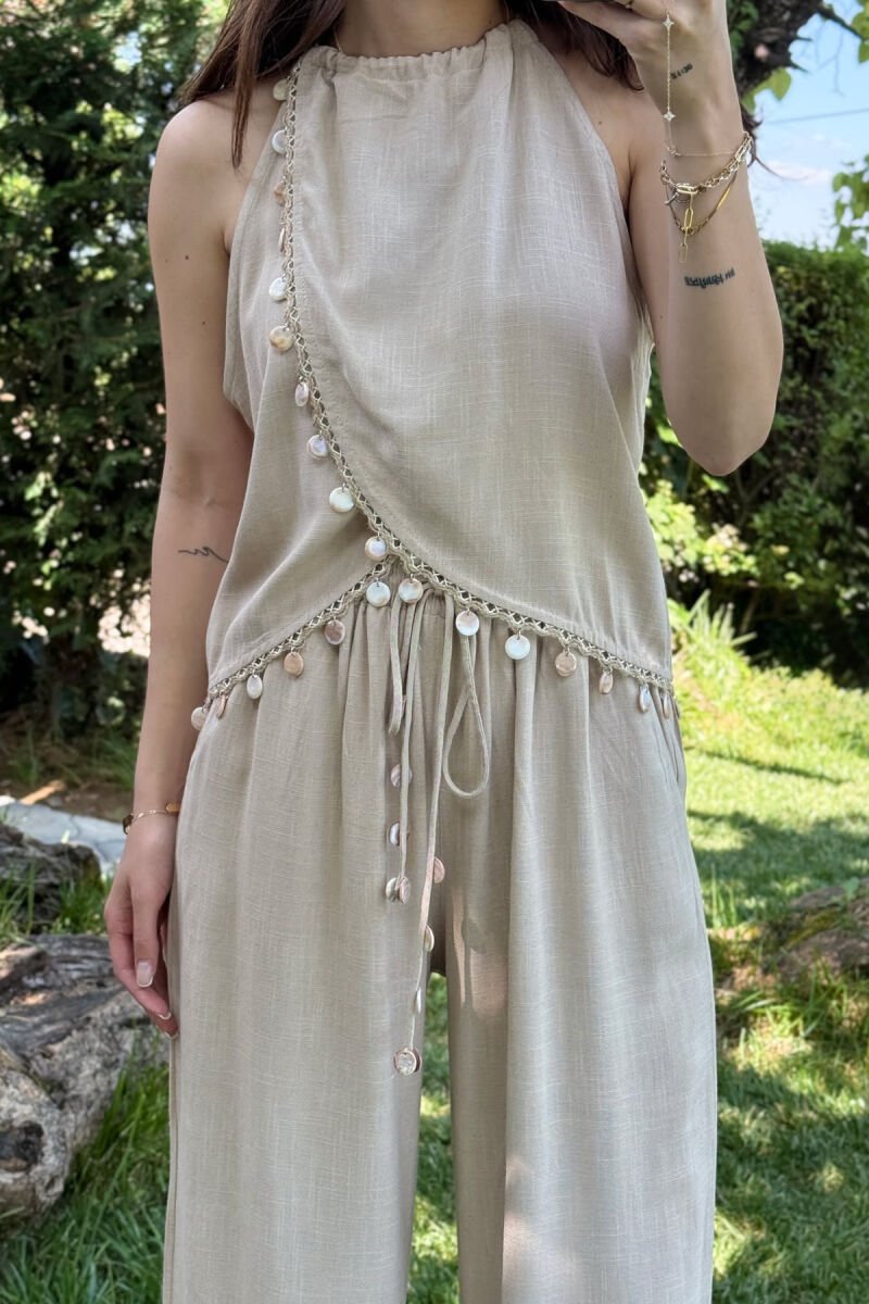 TANK TOP+TROUSERS DETAILS WOMEN SET BEIGE/BEZHE - 3