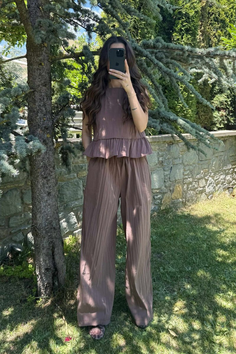 TANK TOP+TROUSERS ONE COLOR WOMEN SET BROWN/KAFE - 2