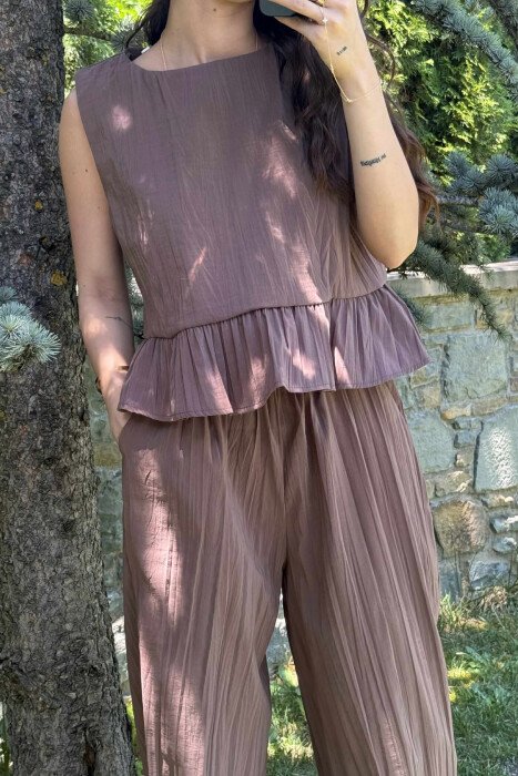 TANK TOP+TROUSERS ONE COLOR WOMEN SET BROWN/KAFE - 3