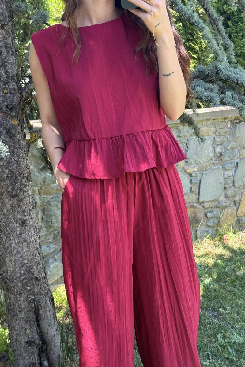 TANK TOP+TROUSERS ONE COLOR WOMEN SET BURGUNDY/VISHNJE - 3