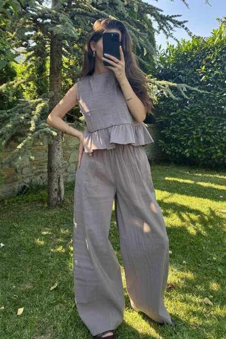 TANK TOP+TROUSERS ONE COLOR WOMEN SET LIGHT BROWN/KAZB - 1