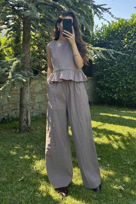 TANK TOP+TROUSERS ONE COLOR WOMEN SET LIGHT BROWN/KAZB - 2