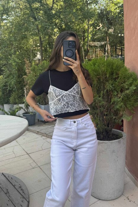 TANTELLA DESIGN CROPPED WOMEN T-SHIRT BLACK/ E ZEZE - 3