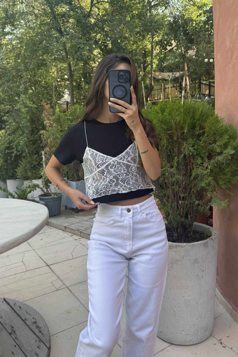 TANTELLA DESIGN CROPPED WOMEN T-SHIRT BLACK/ E ZEZE - 3