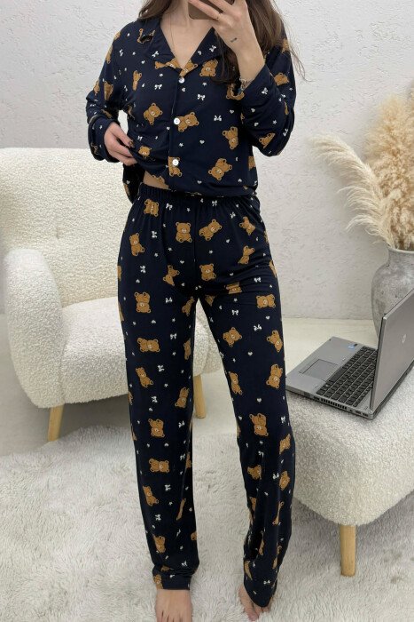 TEDDY BEAR DESIGN SHIRT+TROUSERS WOMEN PYJAMAS BLUE/BLU - KLAUDIO FASHION