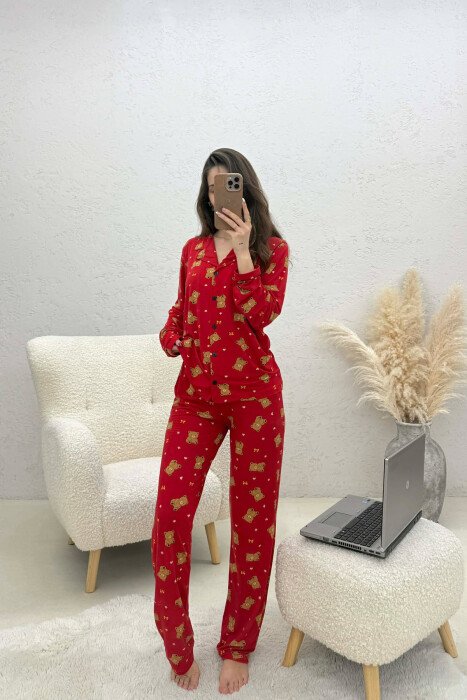 PIZHAME ME DIZAJN ARUSHI KËMISHË +TUTA PËR FEMRA NË NGJYRE TE KUQE - KLAUDIO FASHION