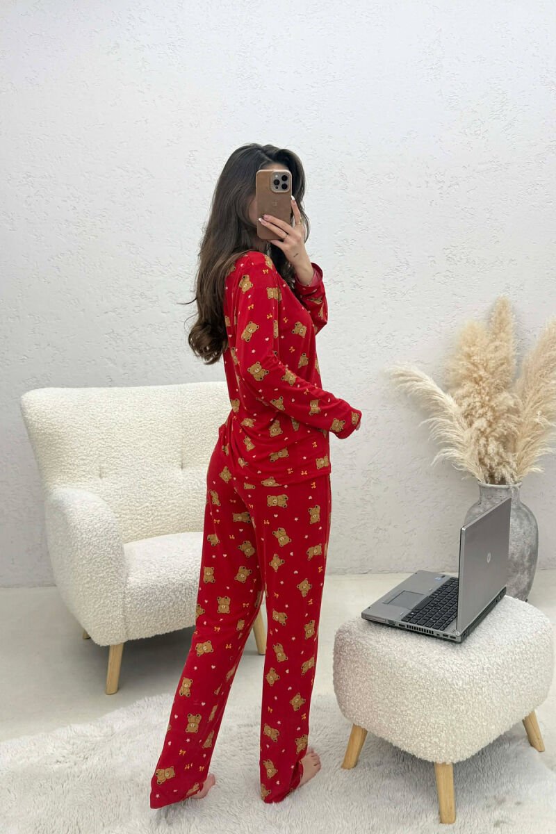 TEDDY BEAR DESIGN SHIRT+TROUSERS WOMEN PYJAMAS RED/E KUQE - 3