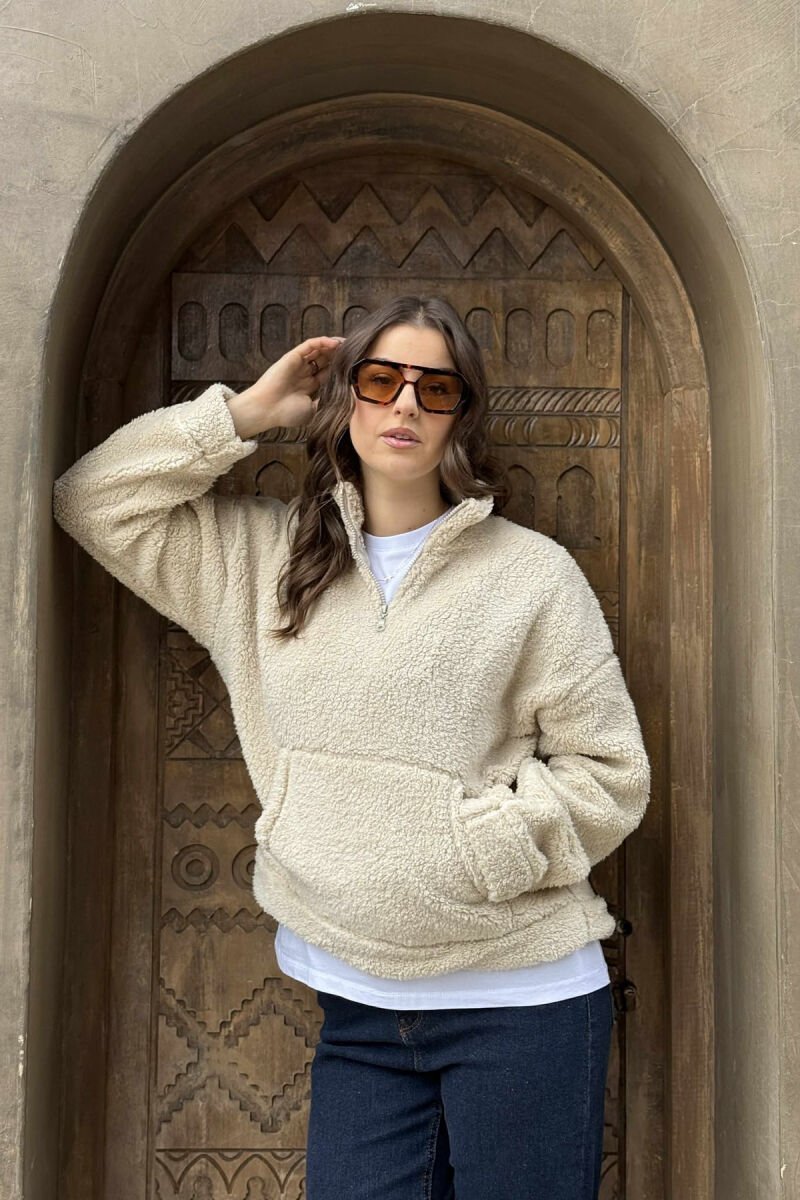 TEDDY BEAR ZIPPER WOMAN SWEATSHIRT BEIGE/BEZHE - 1