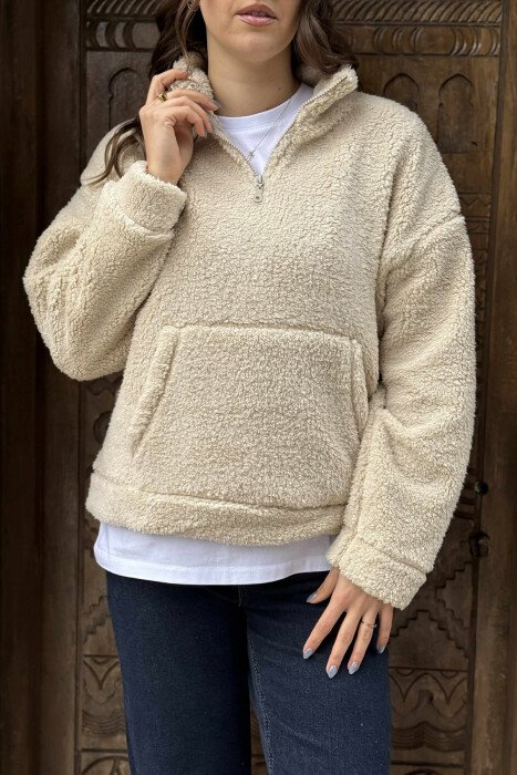 TEDDY BEAR ZIPPER WOMAN SWEATSHIRT BEIGE/BEZHE - 5