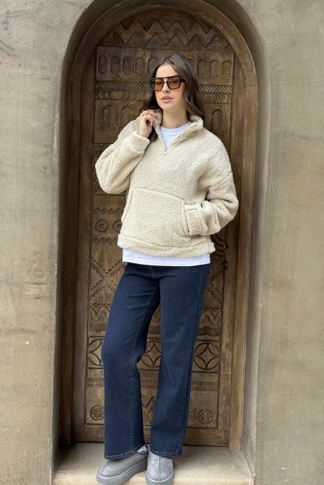 TEDDY BEAR ZIPPER WOMAN SWEATSHIRT BEIGE/BEZHE - 7