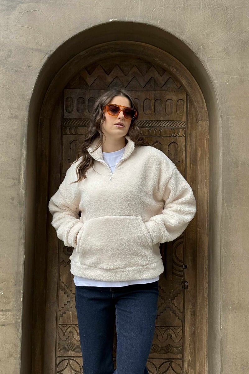 TEDDY BEAR ZIPPER WOMAN SWEATSHIRT CREAM/KREM - 2
