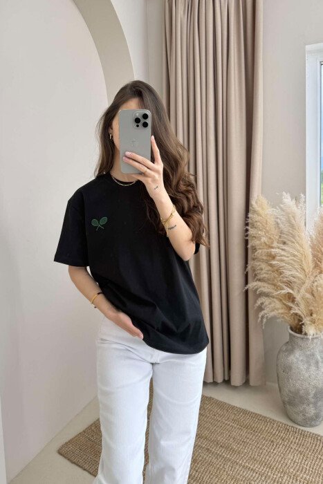 TENNIS RACKET SMALL LOGO WOMEN T-SHIRT BLACK/ E ZEZE - 1