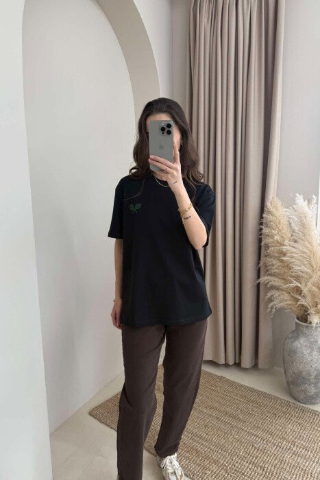 TENNIS RACKET SMALL LOGO WOMEN T-SHIRT BLACK/ E ZEZE - 3