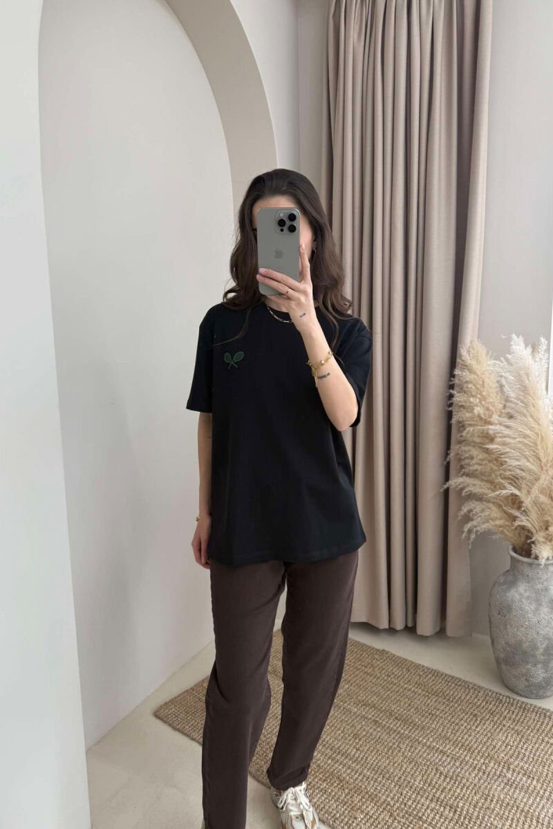 TENNIS RACKET SMALL LOGO WOMEN T-SHIRT BLACK/ E ZEZE - 3