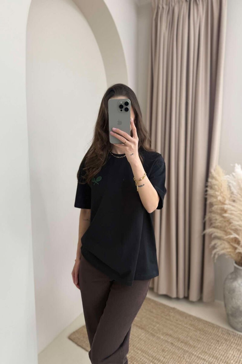 TENNIS RACKET SMALL LOGO WOMEN T-SHIRT BLACK/ E ZEZE - 4