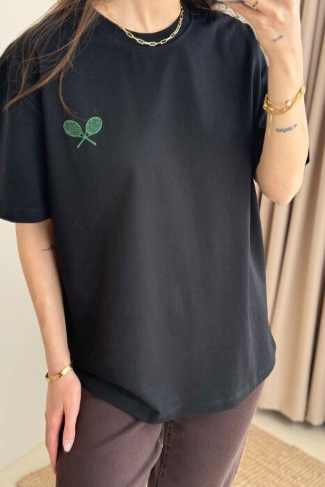 TENNIS RACKET SMALL LOGO WOMEN T-SHIRT BLACK/ E ZEZE - 5