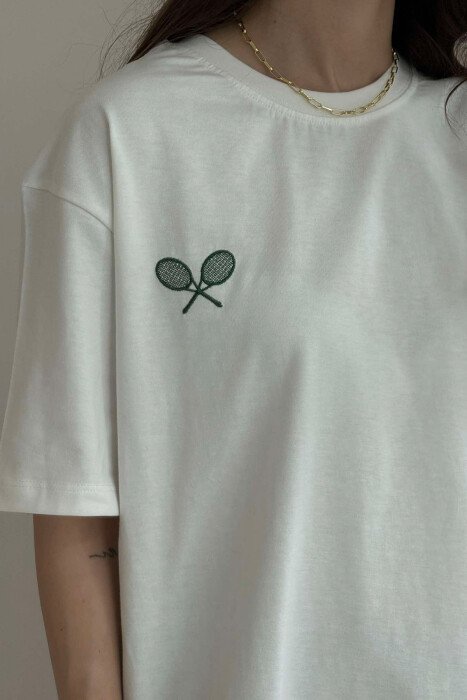 TENNIS RACKET SMALL LOGO WOMEN T-SHIRT WHITE-E BARDHE - 2