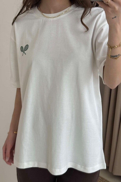 TENNIS RACKET SMALL LOGO WOMEN T-SHIRT WHITE-E BARDHE - 3