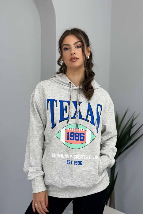 TEXAS FRONT DESIGN WOMEN HOODIE LIGHT GREY/GZ - KLAUDIO FASHION