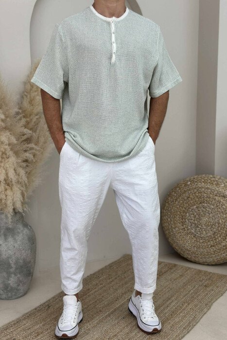 TEXTURED BUTTONS MEN T-SHIRT MINT/MENTE - 1