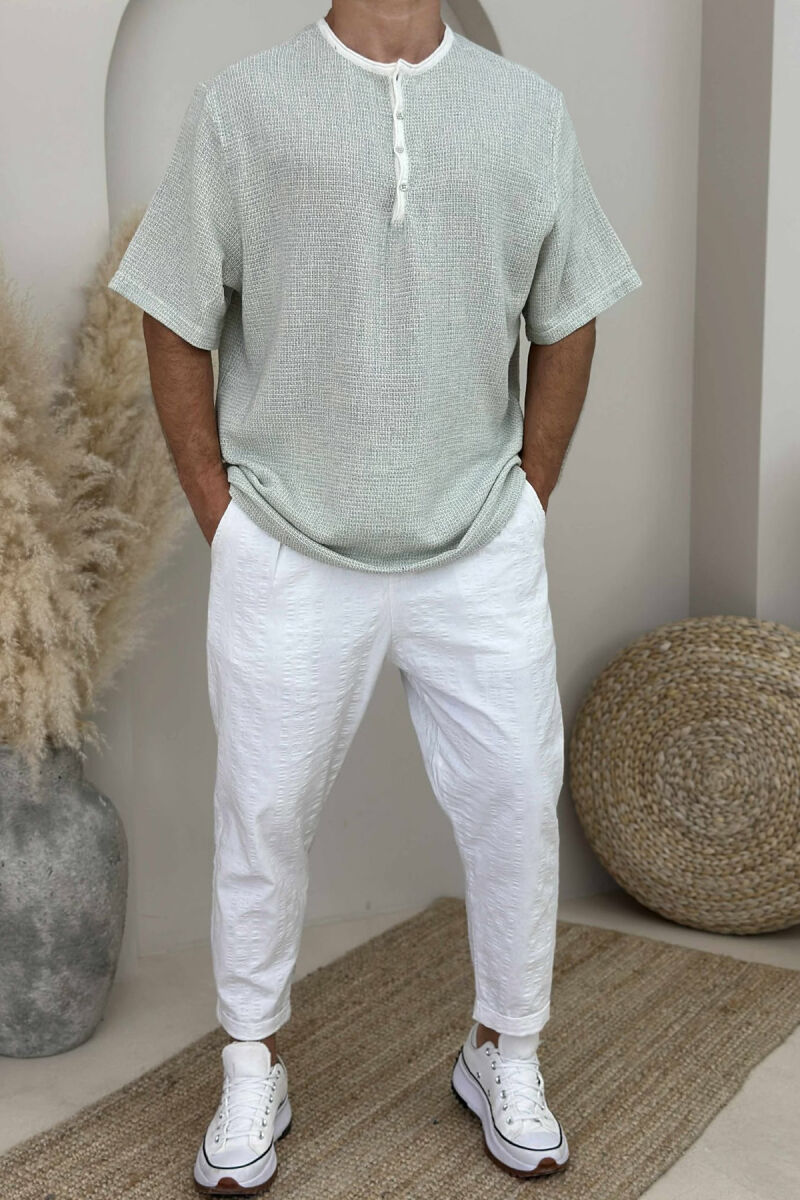 TEXTURED BUTTONS MEN T-SHIRT MINT/MENTE - 1