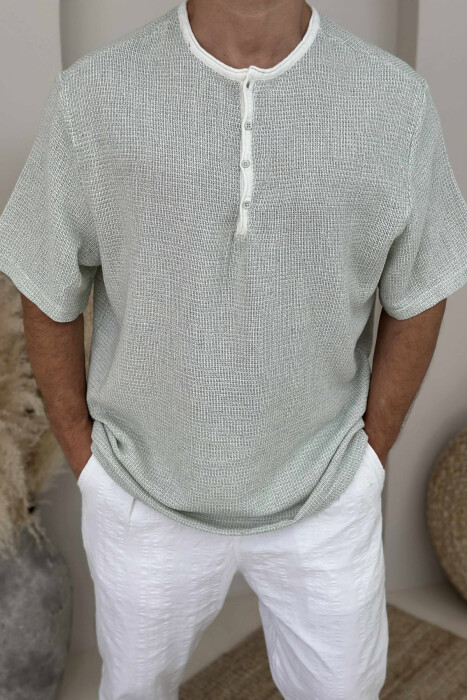 TEXTURED BUTTONS MEN T-SHIRT MINT/MENTE - 2