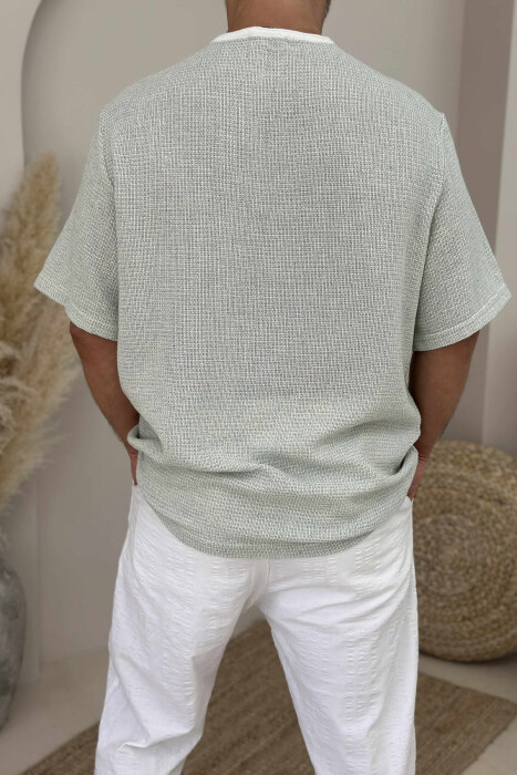 TEXTURED BUTTONS MEN T-SHIRT MINT/MENTE - 3