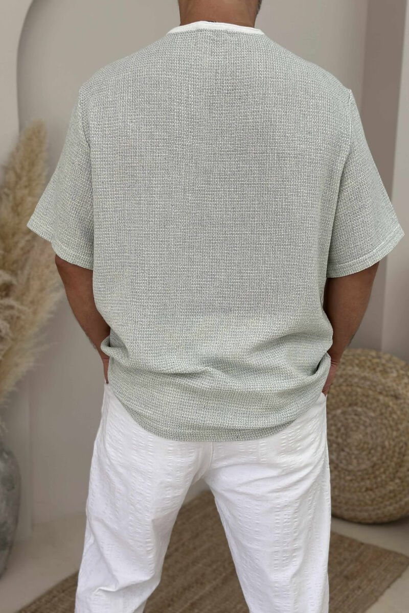 TEXTURED BUTTONS MEN T-SHIRT MINT/MENTE - 3