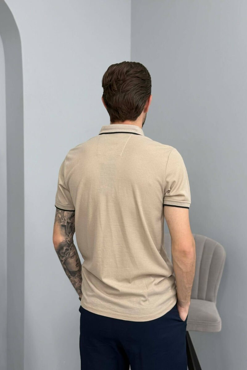 TEXTURED POLO NECK MEN T SHIRT BEIGE/BEZHE - 2