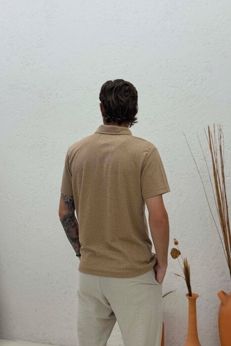 TEXTURED POLO NECK MEN T-SHIRT BEIGE/BEZHE - 2