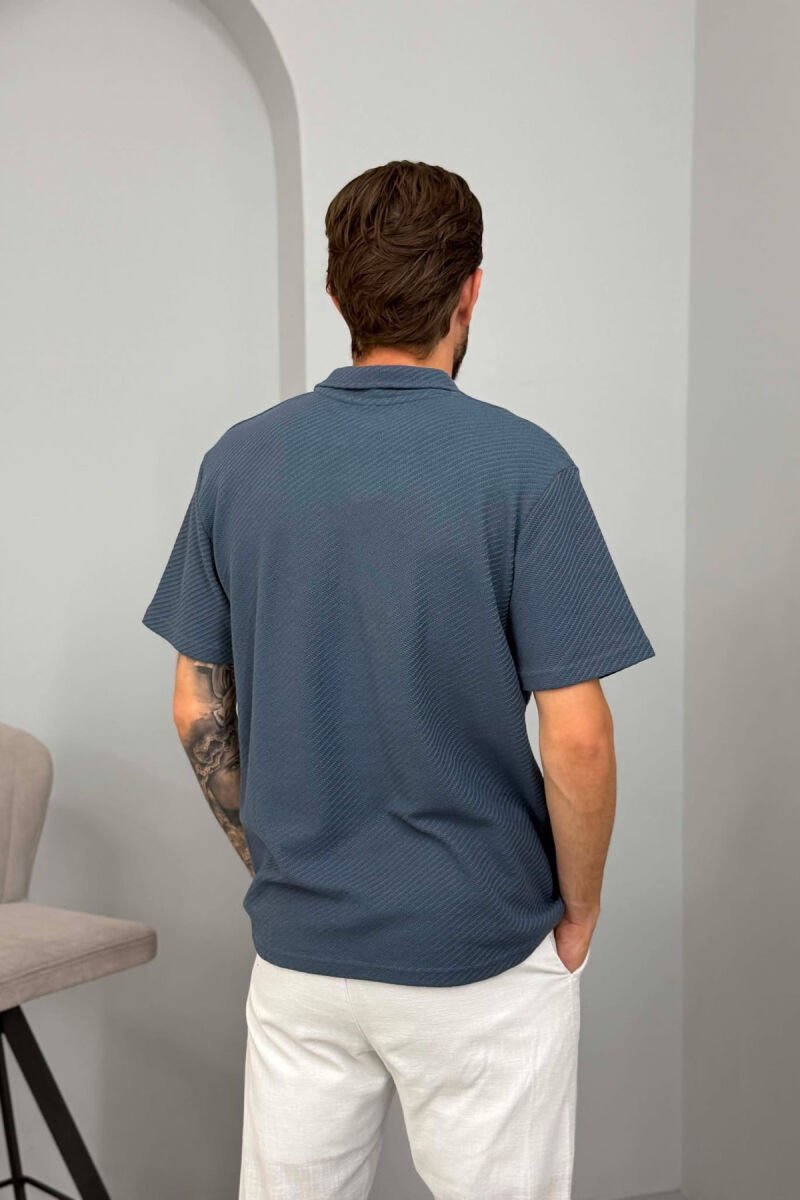 TEXTURED POLO NECK MEN T SHIRT BLUE/BLU - 2