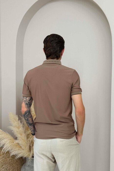 TEXTURED POLO NECK MEN T-SHIRT BROWN/KAFE - 2
