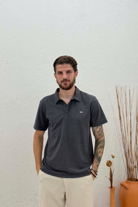 TEXTURED POLO NECK MEN T-SHIRT DARK GREY/GEE 