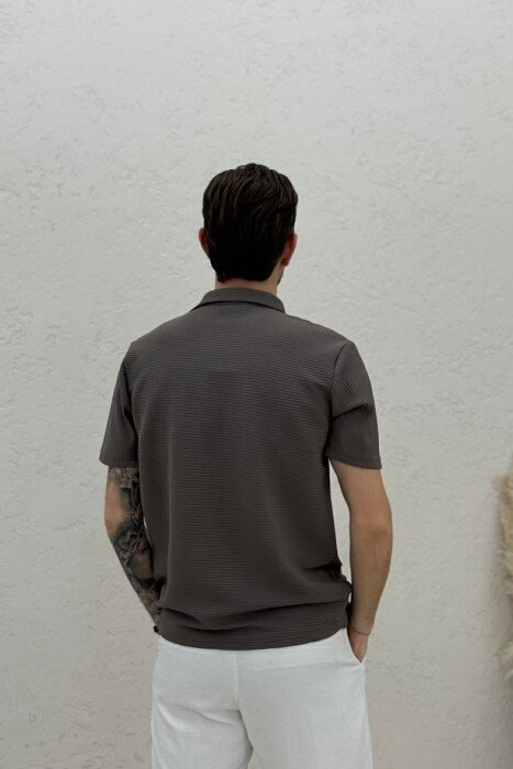 TEXTURED POLO NECK MEN T-SHIRT DARK GREY/GEE - 4