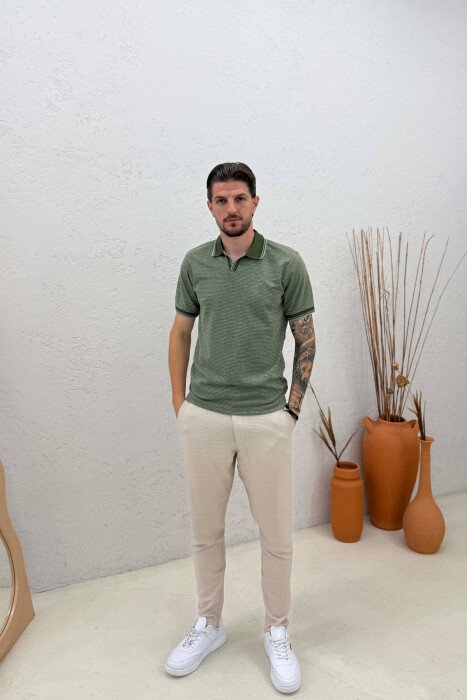 TEXTURED POLO NECK MEN T-SHIRT GREEN/JESHILE - 3