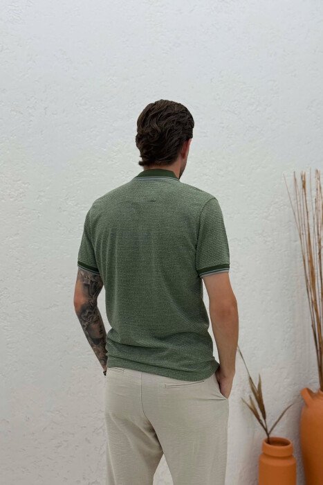 TEXTURED POLO NECK MEN T-SHIRT GREEN/JESHILE - 4