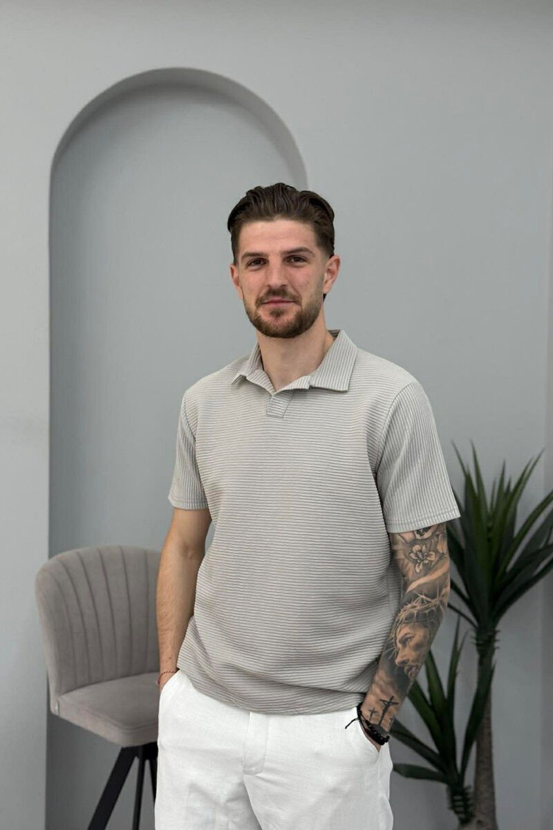 TEXTURED POLO NECK MEN T-SHIRT LIGHT GREY/GZ - 1