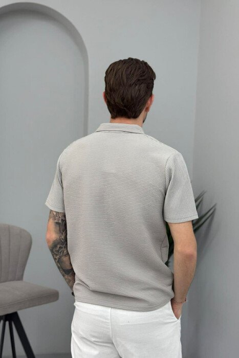 TEXTURED POLO NECK MEN T-SHIRT LIGHT GREY/GZ - 4