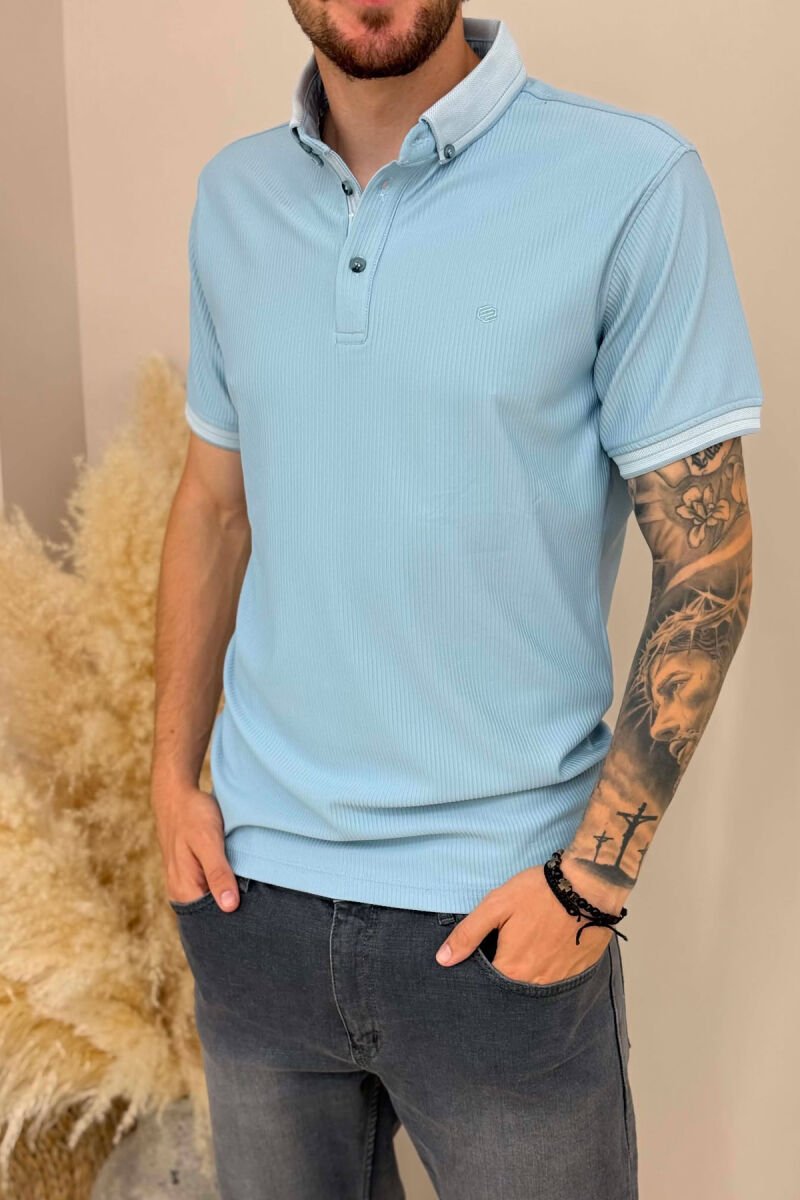 TEXTURED POLO NECK MEN T-SHIRT LIGHTBLUE/BZ - 2