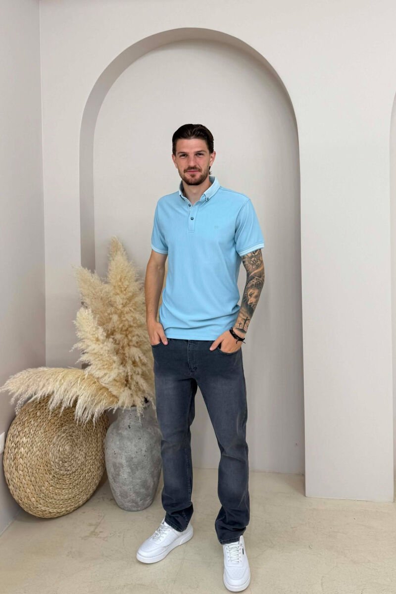 TEXTURED POLO NECK MEN T-SHIRT LIGHTBLUE/BZ - 3