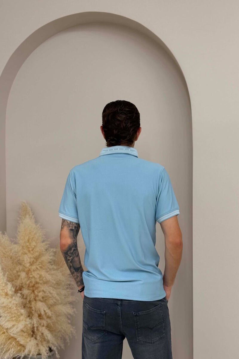 TEXTURED POLO NECK MEN T-SHIRT LIGHTBLUE/BZ - 4