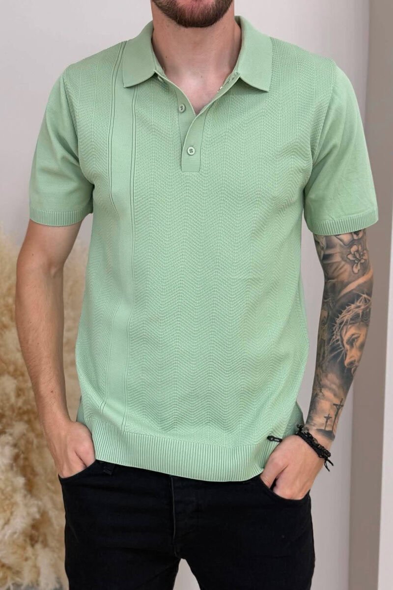 TEXTURED POLO NECK MEN T-SHIRT MINT/MENTE - 2