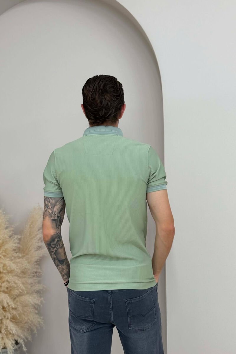 TEXTURED POLO NECK MEN T-SHIRT MINT/MENTE - 2