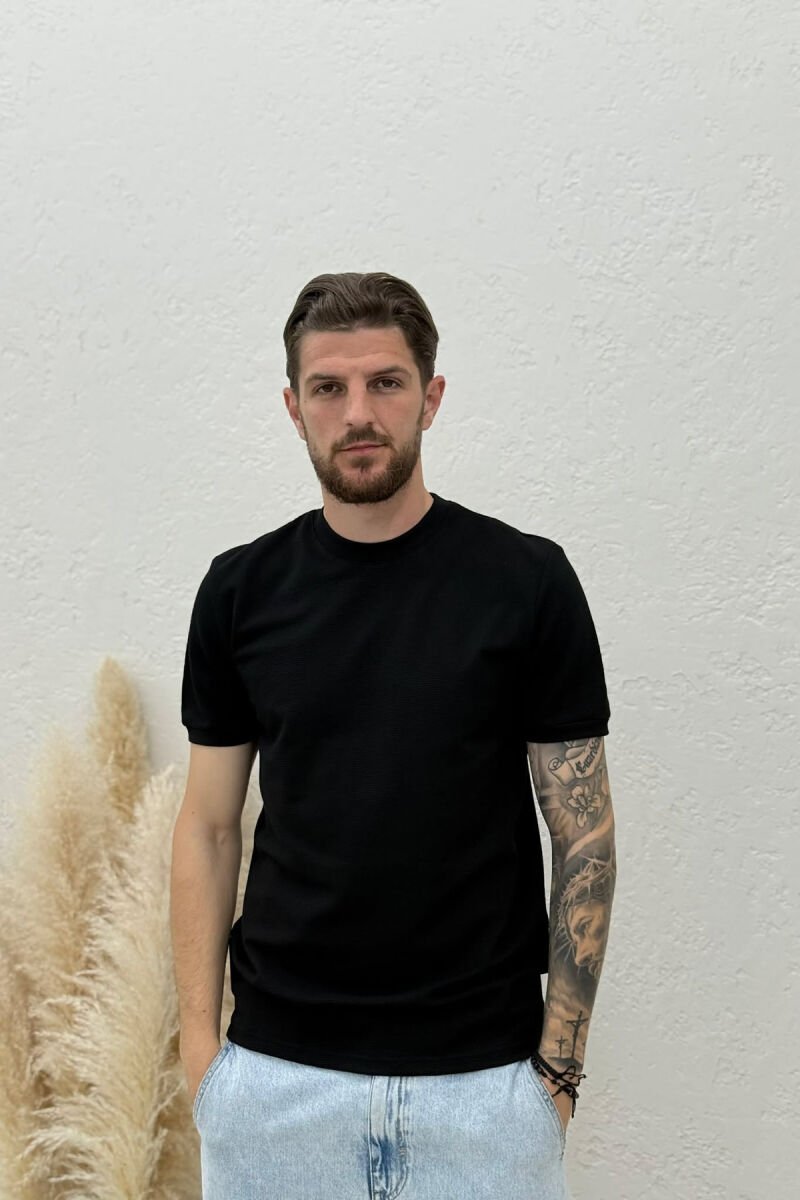 TEXTURED ROUND NECK MEN T-SHIRT BLACK/ E ZEZE - 1