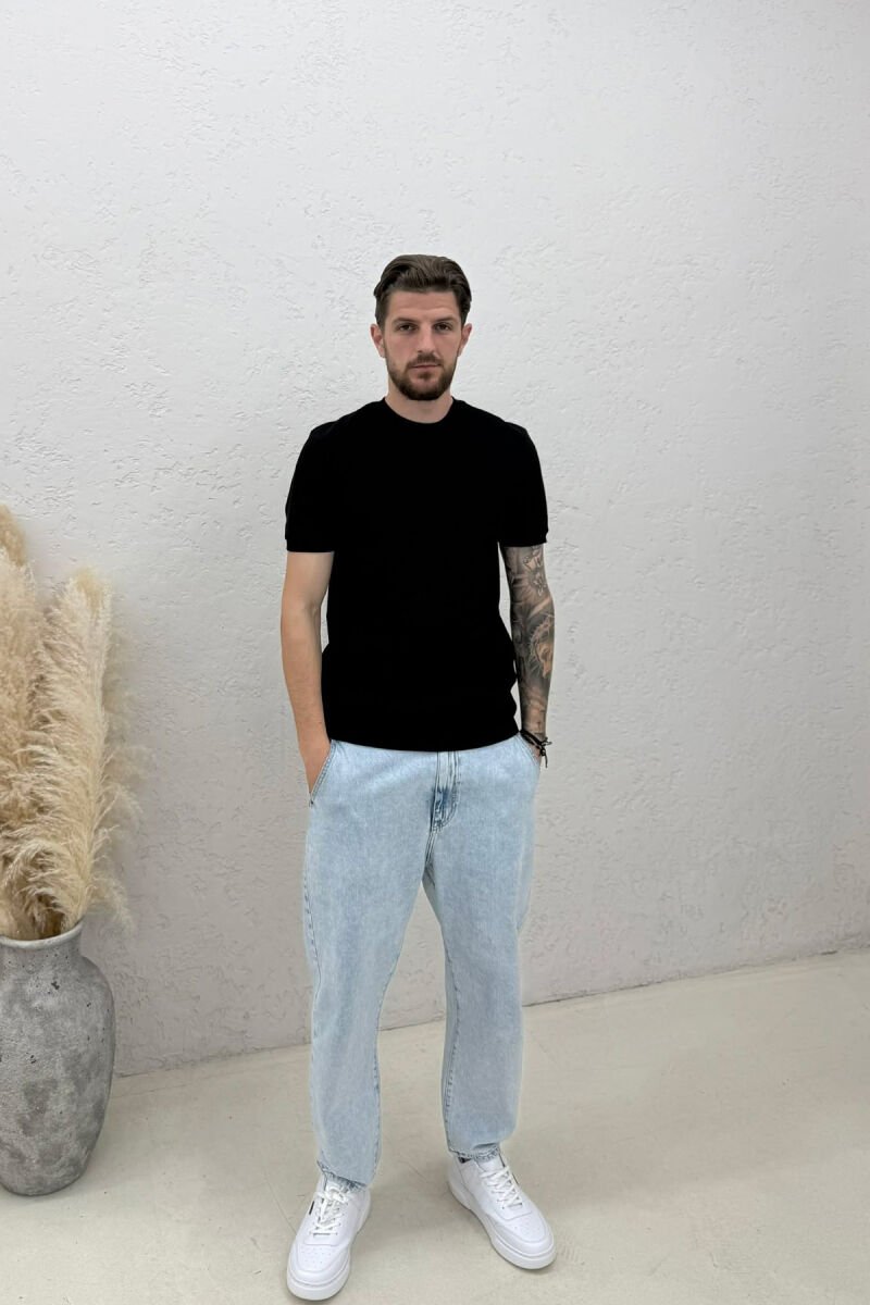 TEXTURED ROUND NECK MEN T-SHIRT BLACK/ E ZEZE - 3