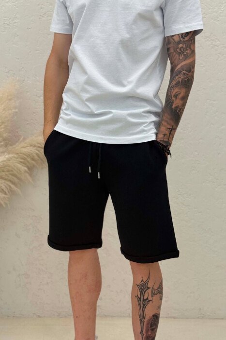 TEXTURED SIMPLE MEN SHORT SWEATPANTS BLACK/ E ZEZE - 2