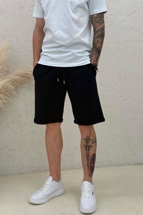 TEXTURED SIMPLE MEN SHORT SWEATPANTS BLACK/ E ZEZE - 4