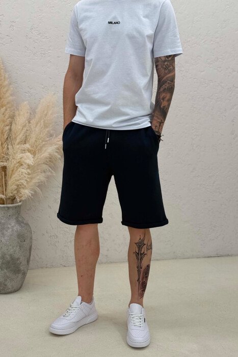 TEXTURED SIMPLE MEN SHORT SWEATPANTS BLUE/BLU - 4